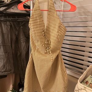 Golden Yellow Checkered Halter Dress